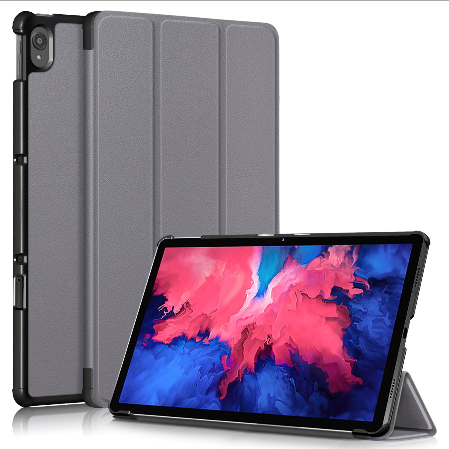 Narrow Bezel Tri-fold Auto-Sleep-and-Wake Smart Leather Stand Case with Anti-Shock Bumper for Lenovo Tab P11 TB-J606F / Tab P11 5G