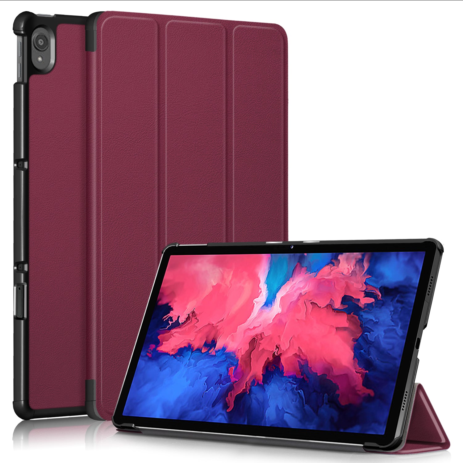 Narrow Bezel Tri-fold Auto-Sleep-and-Wake Smart Leather Stand Case with Anti-Shock Bumper for Lenovo Tab P11 TB-J606F / Tab P11 5G