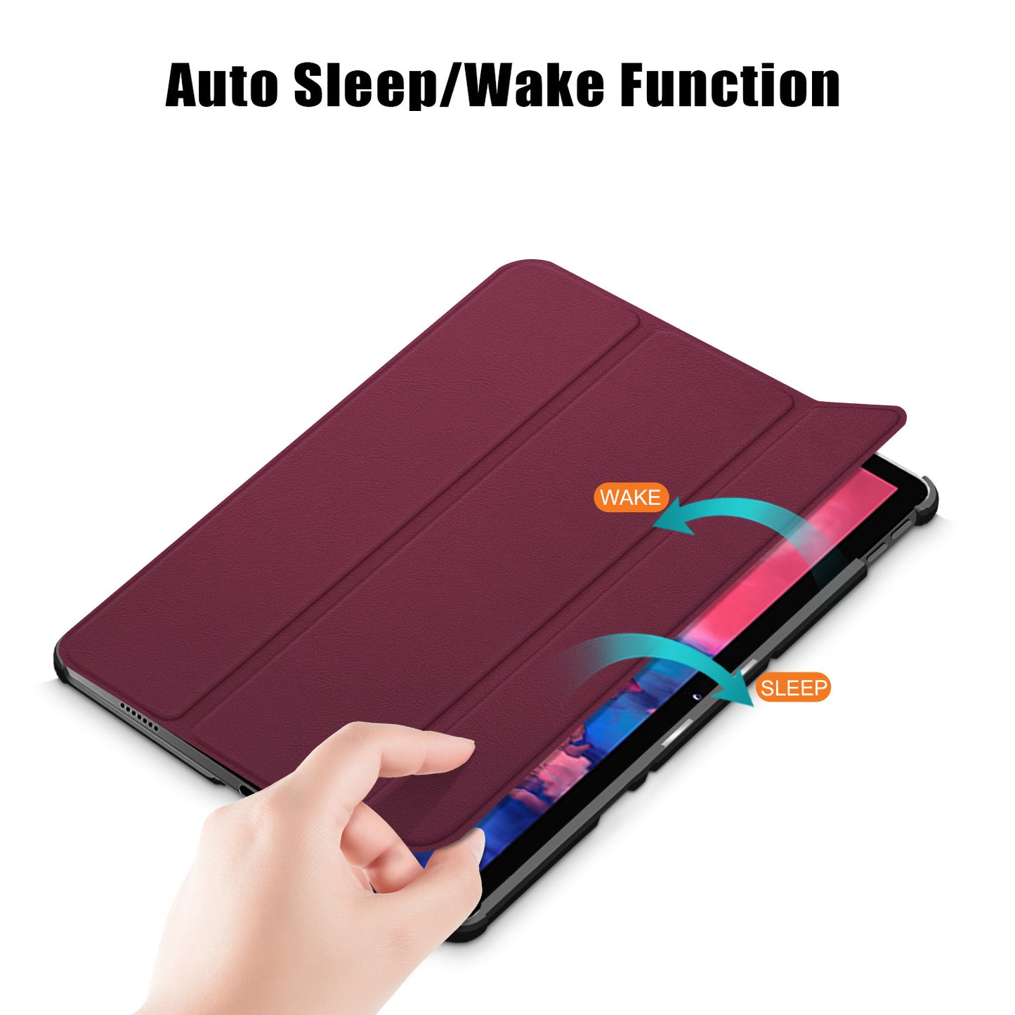 Narrow Bezel Tri-fold Auto-Sleep-and-Wake Smart Leather Stand Case with Anti-Shock Bumper for Lenovo Tab P11 TB-J606F / Tab P11 5G