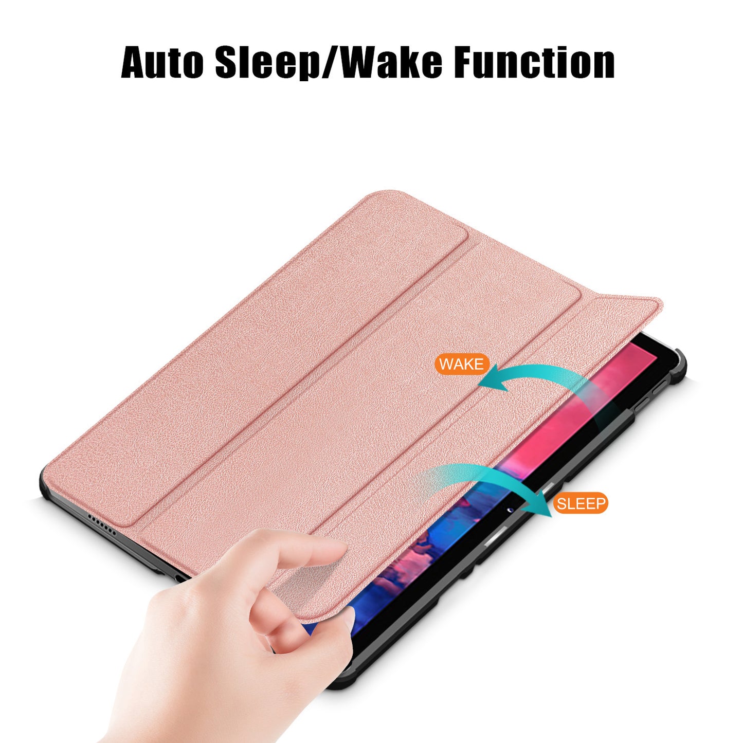 Narrow Bezel Tri-fold Auto-Sleep-and-Wake Smart Leather Stand Case with Anti-Shock Bumper for Lenovo Tab P11 TB-J606F / Tab P11 5G