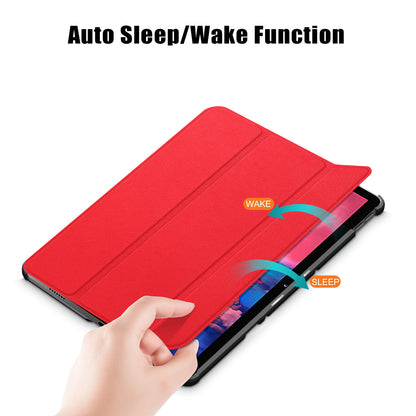 Narrow Bezel Tri-fold Auto-Sleep-and-Wake Smart Leather Stand Case with Anti-Shock Bumper for Lenovo Tab P11 TB-J606F / Tab P11 5G