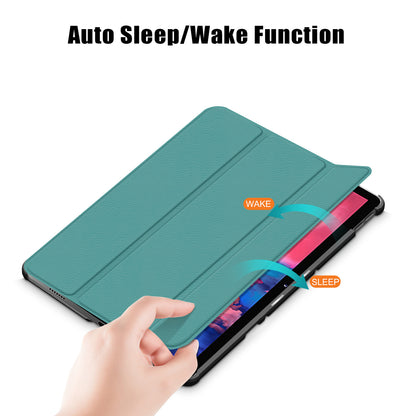 Narrow Bezel Tri-fold Auto-Sleep-and-Wake Smart Leather Stand Case with Anti-Shock Bumper for Lenovo Tab P11 TB-J606F / Tab P11 5G