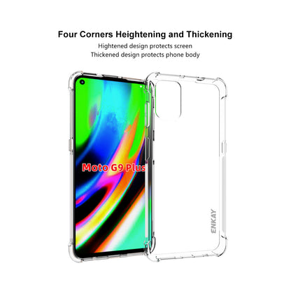 HAT-PRINCE ENKAY Shockproof Clear TPU Case Full Covering Tempered Glass Protector for Motorola Moto G9 Plus