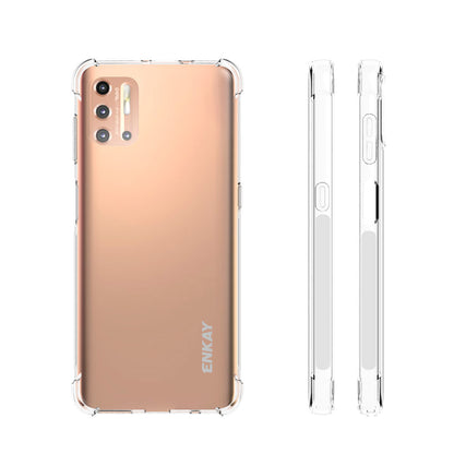 HAT-PRINCE ENKAY Shockproof Clear TPU Case Full Covering Tempered Glass Protector for Motorola Moto G9 Plus