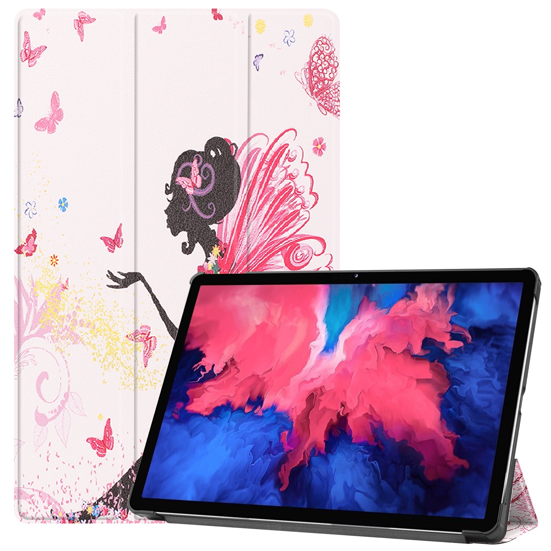 PU Leather Tri-Fold Stand Tablet Case with Dustproof Pattern Printing for Lenovo Tab P11 TB-J606F