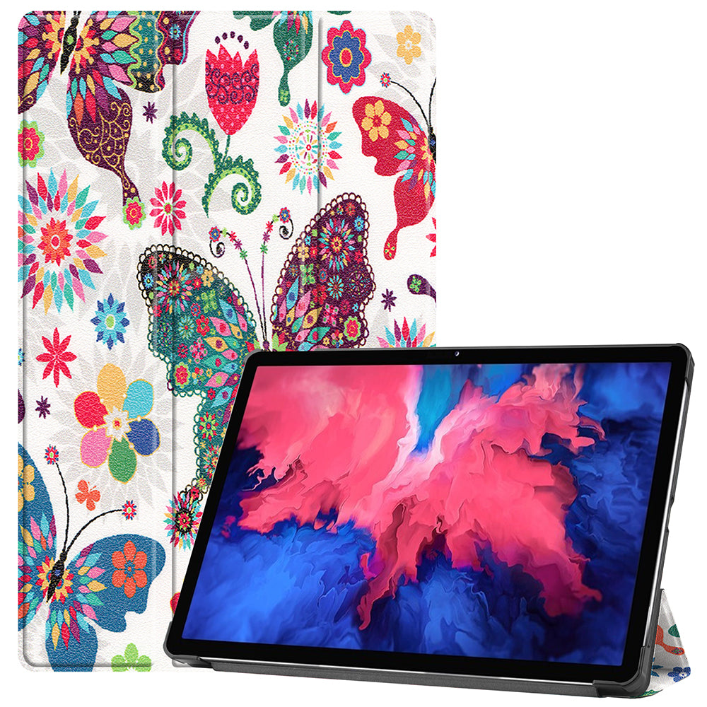 PU Leather Tri-Fold Stand Tablet Case with Dustproof Pattern Printing for Lenovo Tab P11 TB-J606F