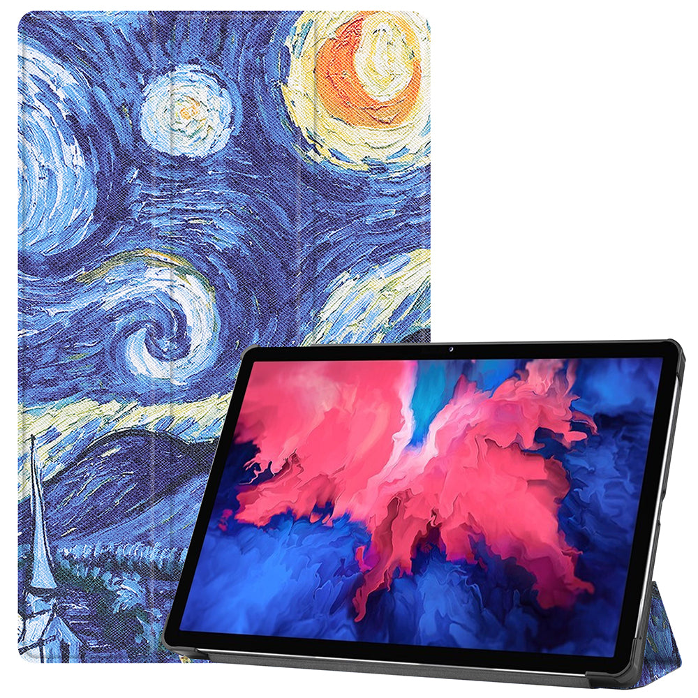 PU Leather Tri-Fold Stand Tablet Case with Dustproof Pattern Printing for Lenovo Tab P11 TB-J606F