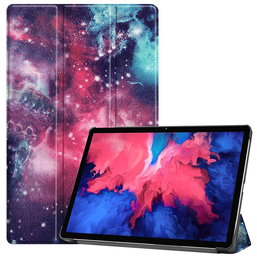 PU Leather Tri-Fold Stand Tablet Case with Dustproof Pattern Printing for Lenovo Tab P11 TB-J606F