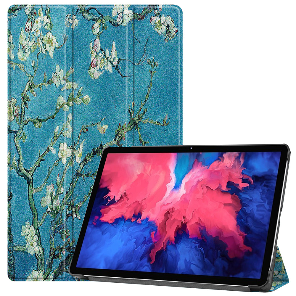 PU Leather Tri-Fold Stand Tablet Case with Dustproof Pattern Printing for Lenovo Tab P11 TB-J606F