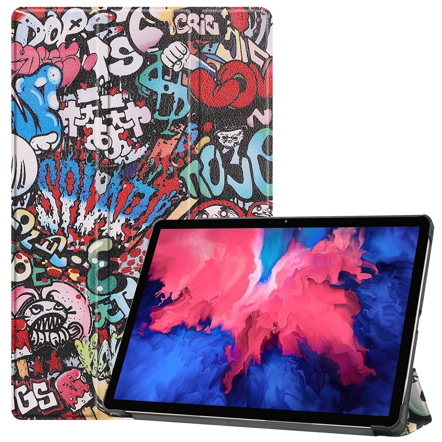 PU Leather Tri-Fold Stand Tablet Case with Dustproof Pattern Printing for Lenovo Tab P11 TB-J606F