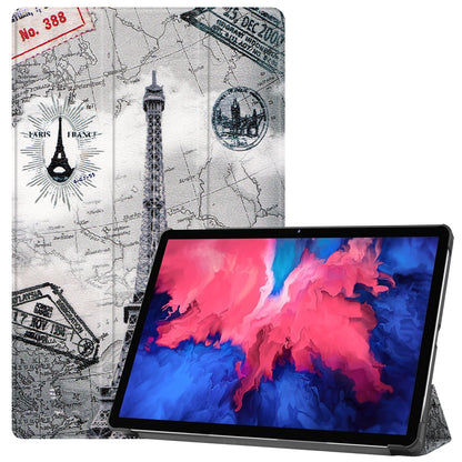 PU Leather Tri-Fold Stand Tablet Case with Dustproof Pattern Printing for Lenovo Tab P11 TB-J606F