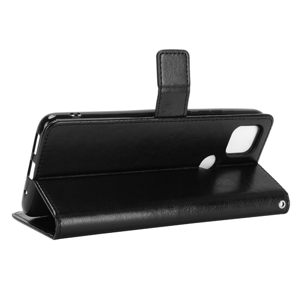 Crazy Horse Wallet Stand Leather Shell with Strap for Motorola Moto G9 Power