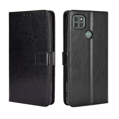 Crazy Horse Wallet Stand Leather Shell with Strap for Motorola Moto G9 Power