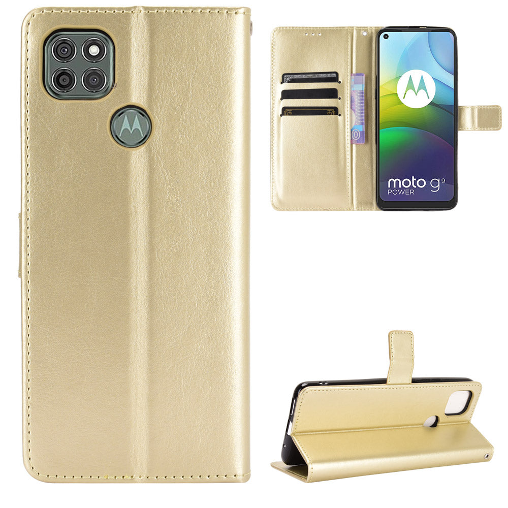 Crazy Horse Wallet Stand Leather Shell with Strap for Motorola Moto G9 Power