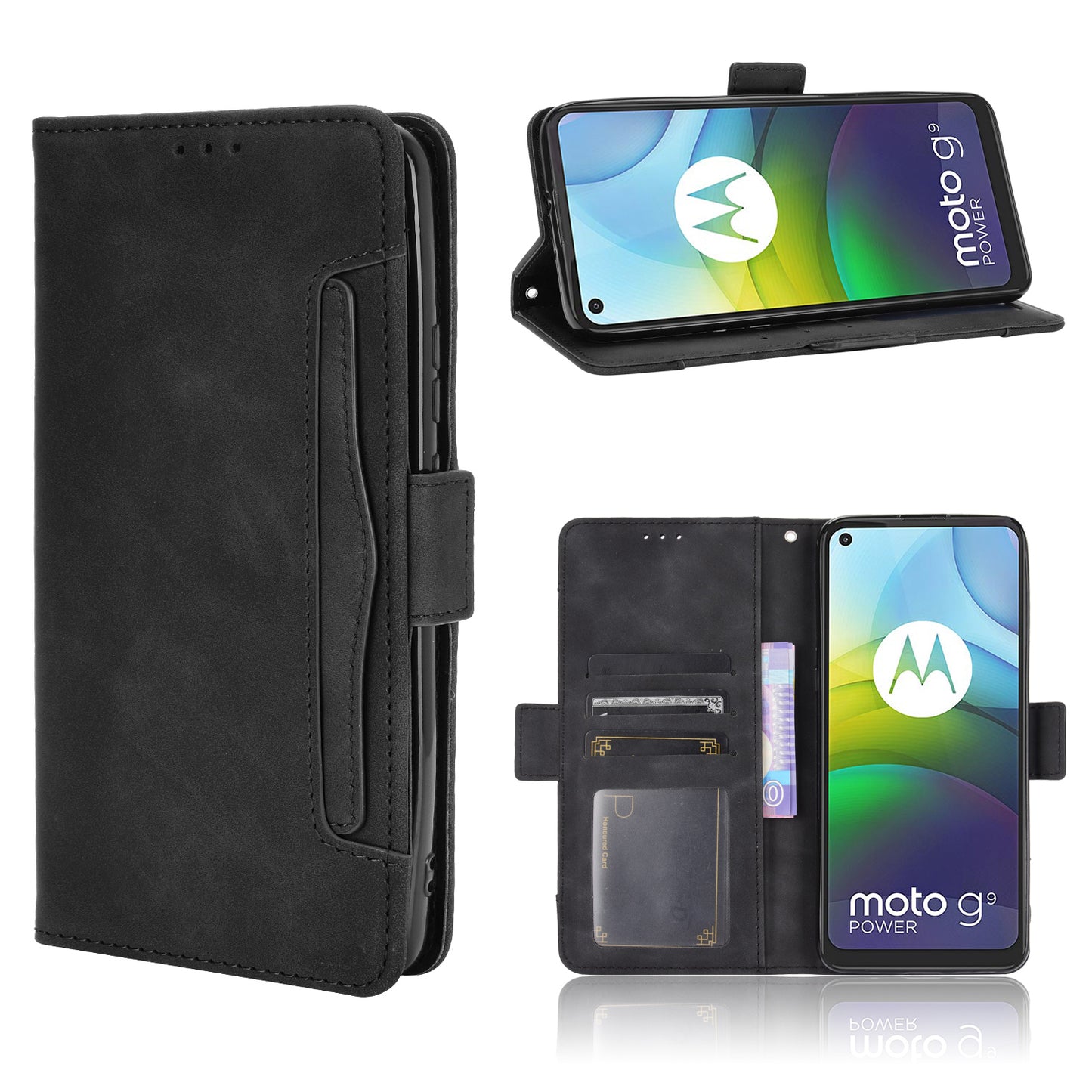 Multiple Card Slots Wallet Case Stand Leather Cover for Motorola Moto G9 Power