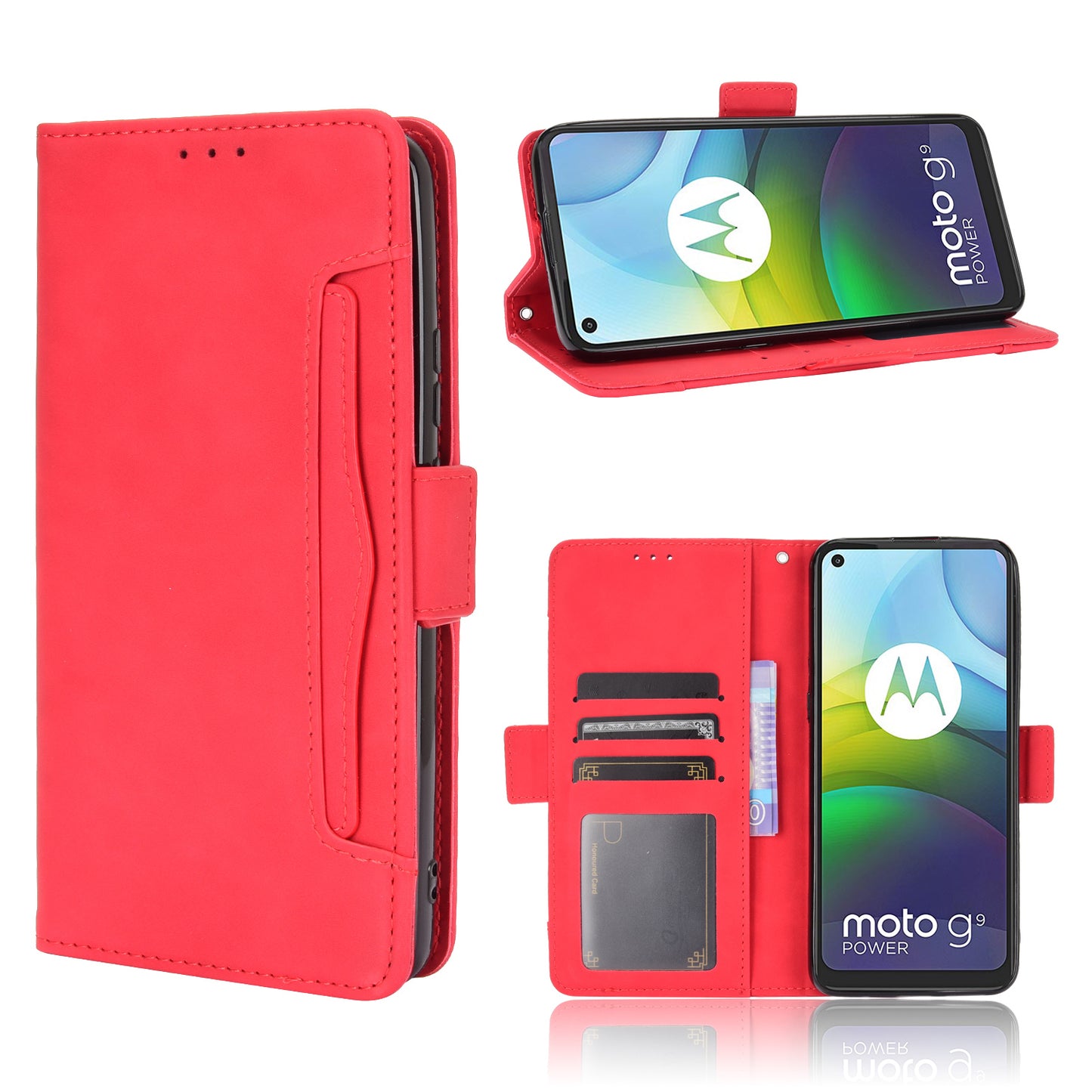 Multiple Card Slots Wallet Case Stand Leather Cover for Motorola Moto G9 Power