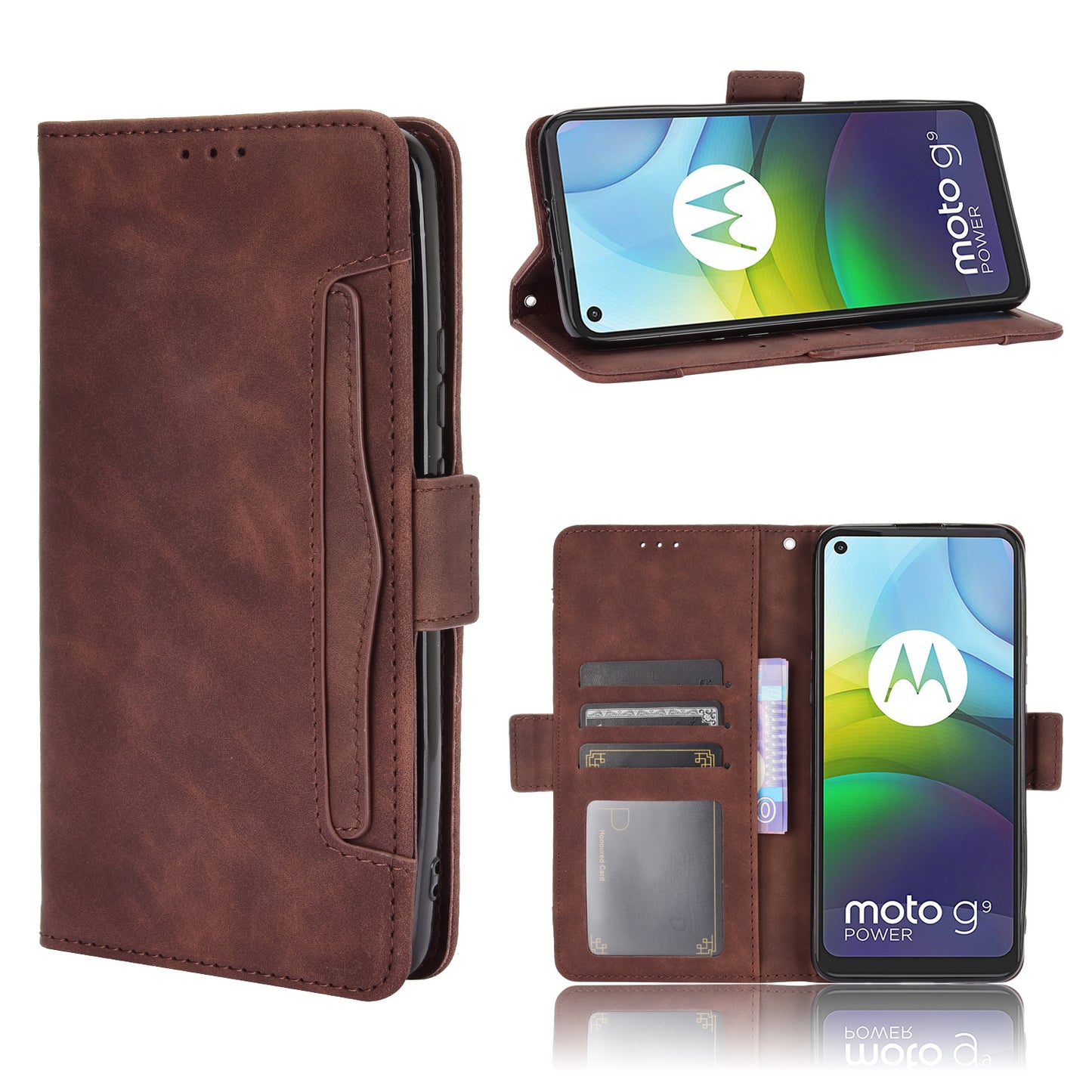 Multiple Card Slots Wallet Case Stand Leather Cover for Motorola Moto G9 Power