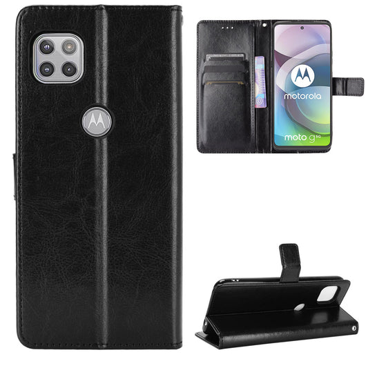 Crazy Horse Wallet Stand Leather Shell with Strap for Motorola Moto G 5G