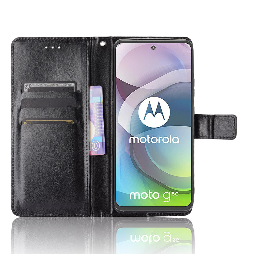 Crazy Horse Wallet Stand Leather Shell with Strap for Motorola Moto G 5G