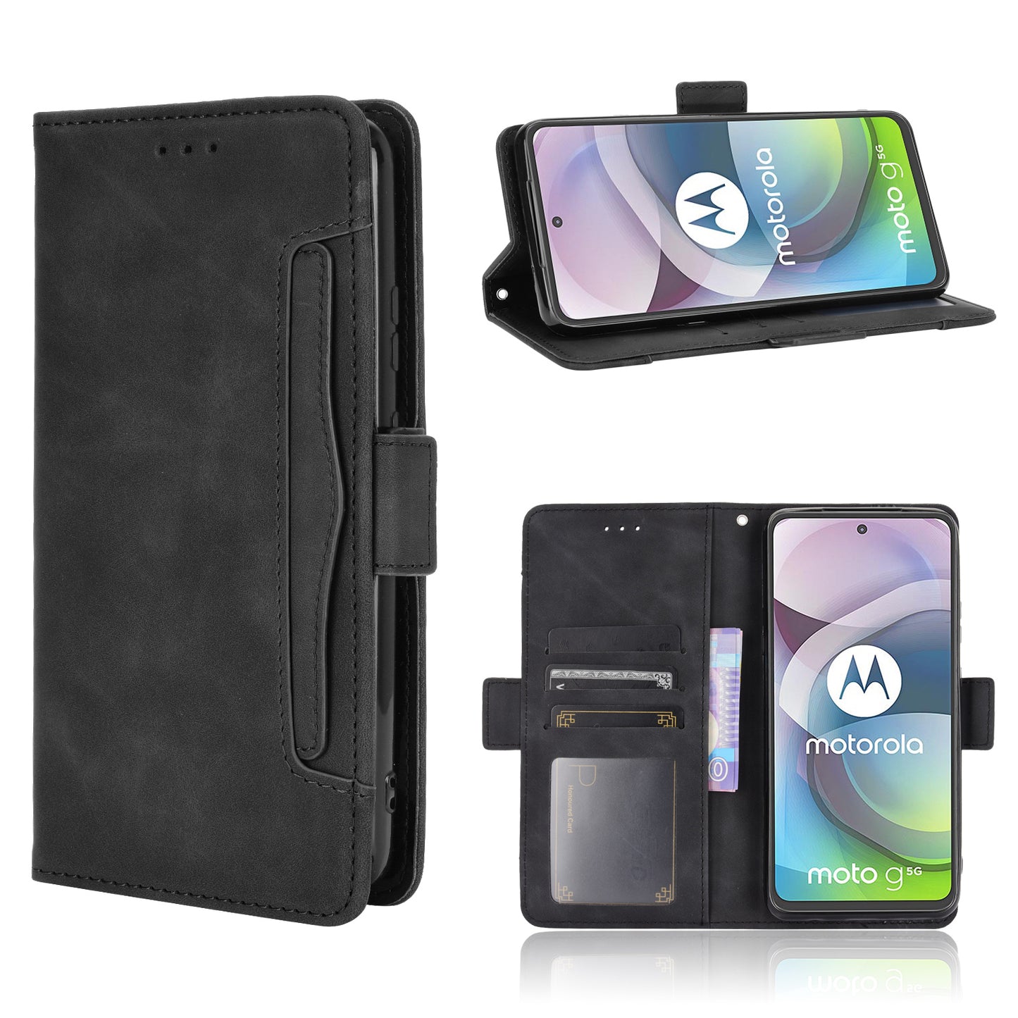 Multiple Card Slots Wallet Case Stand Leather Shell for Motorola Moto G 5G