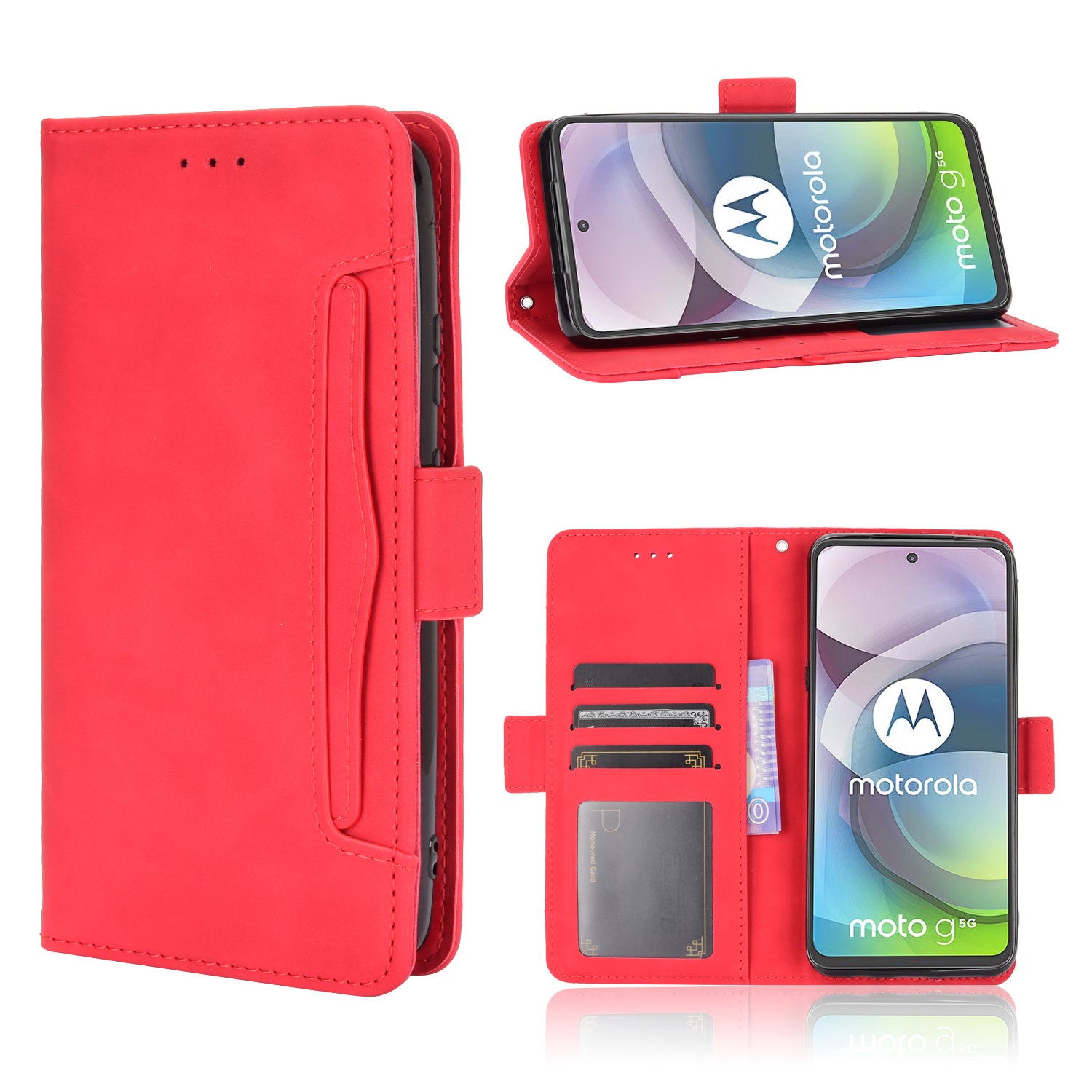 Multiple Card Slots Wallet Case Stand Leather Shell for Motorola Moto G 5G