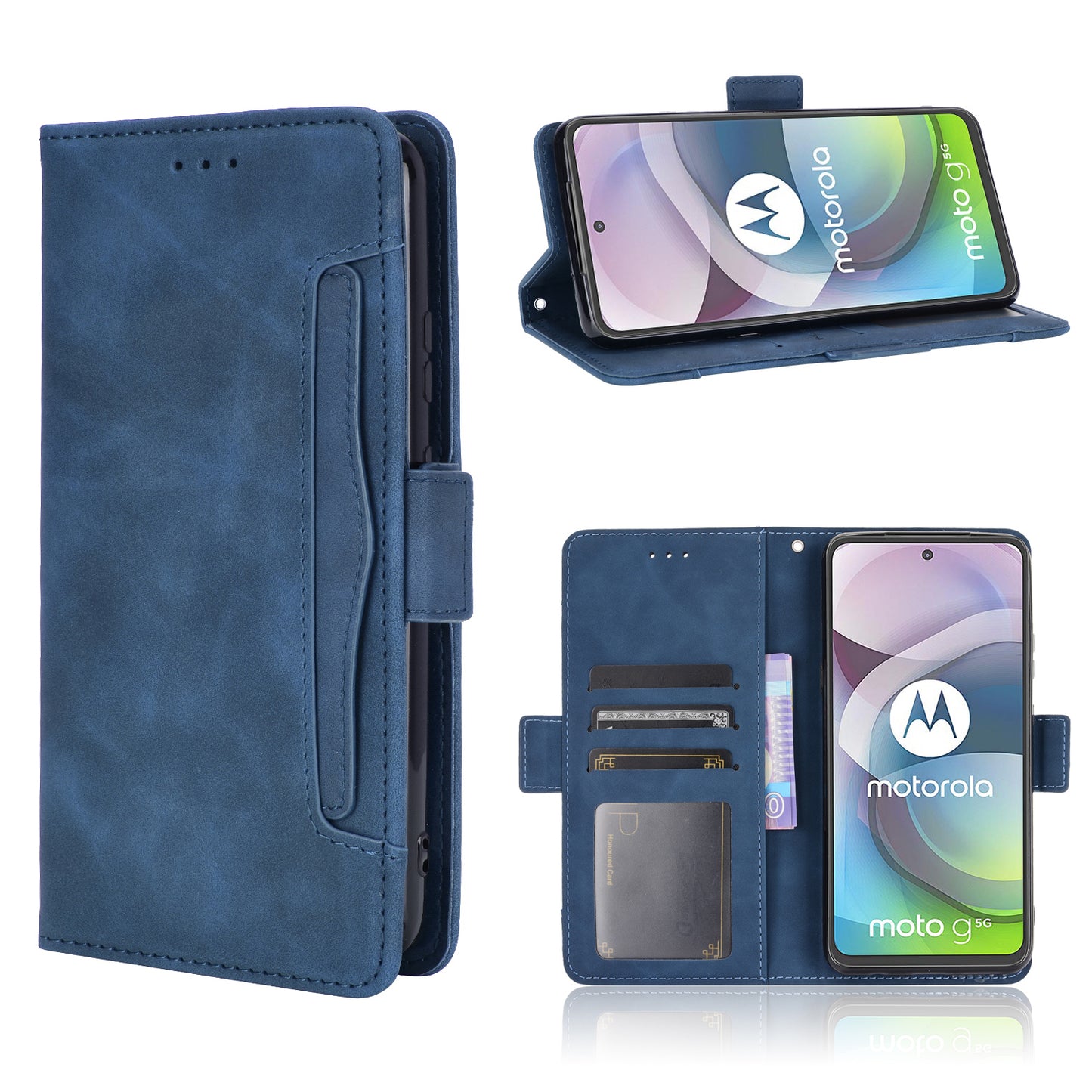 Multiple Card Slots Wallet Case Stand Leather Shell for Motorola Moto G 5G