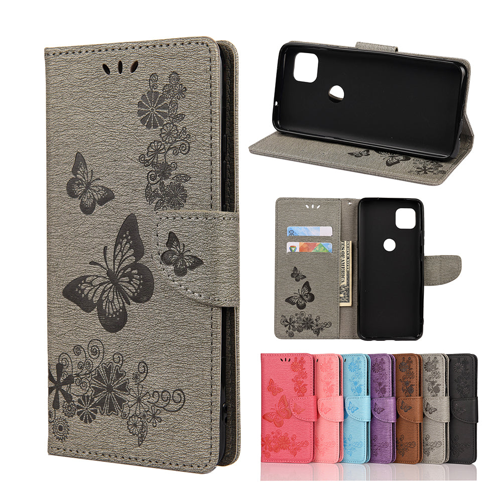 Imprint Butterfly Pattern Leather Wallet Phone Shell for Motorola Moto G9 Power