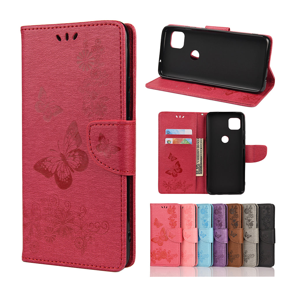 Imprint Butterfly Pattern Leather Wallet Phone Shell for Motorola Moto G9 Power