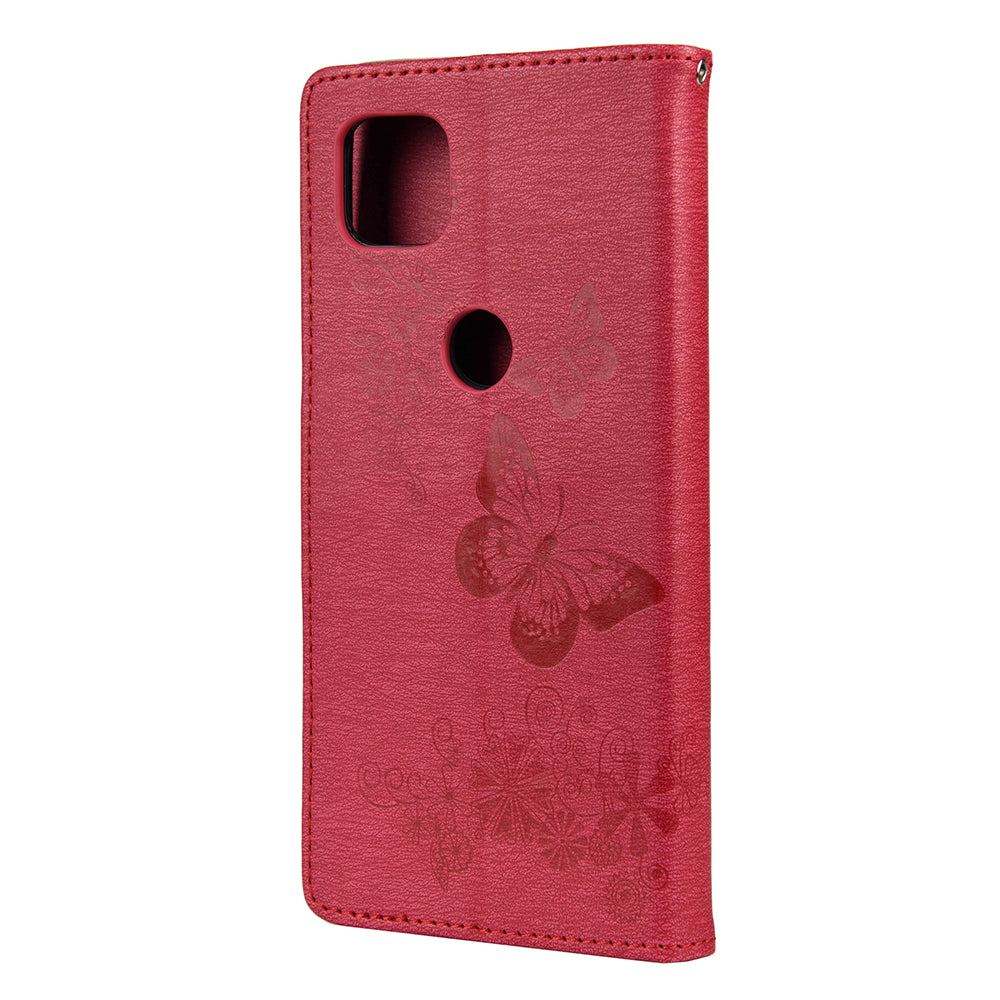 Imprint Butterfly Pattern Leather Wallet Phone Shell for Motorola Moto G9 Power