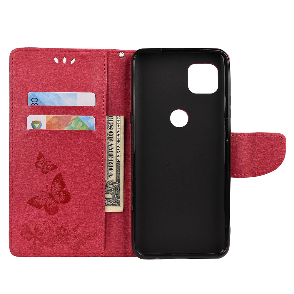 Imprint Butterfly Pattern Leather Wallet Phone Shell for Motorola Moto G9 Power