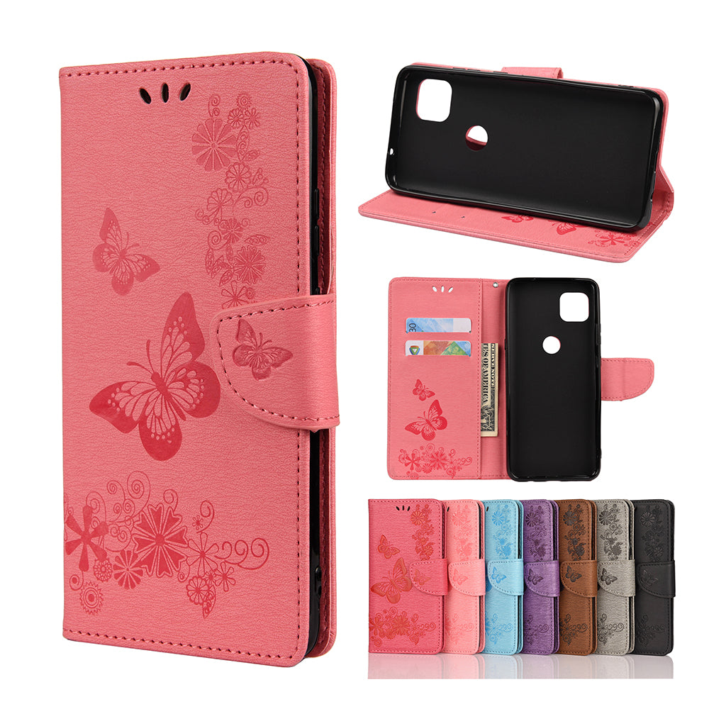 Imprint Butterfly Pattern Leather Wallet Phone Shell for Motorola Moto G9 Power