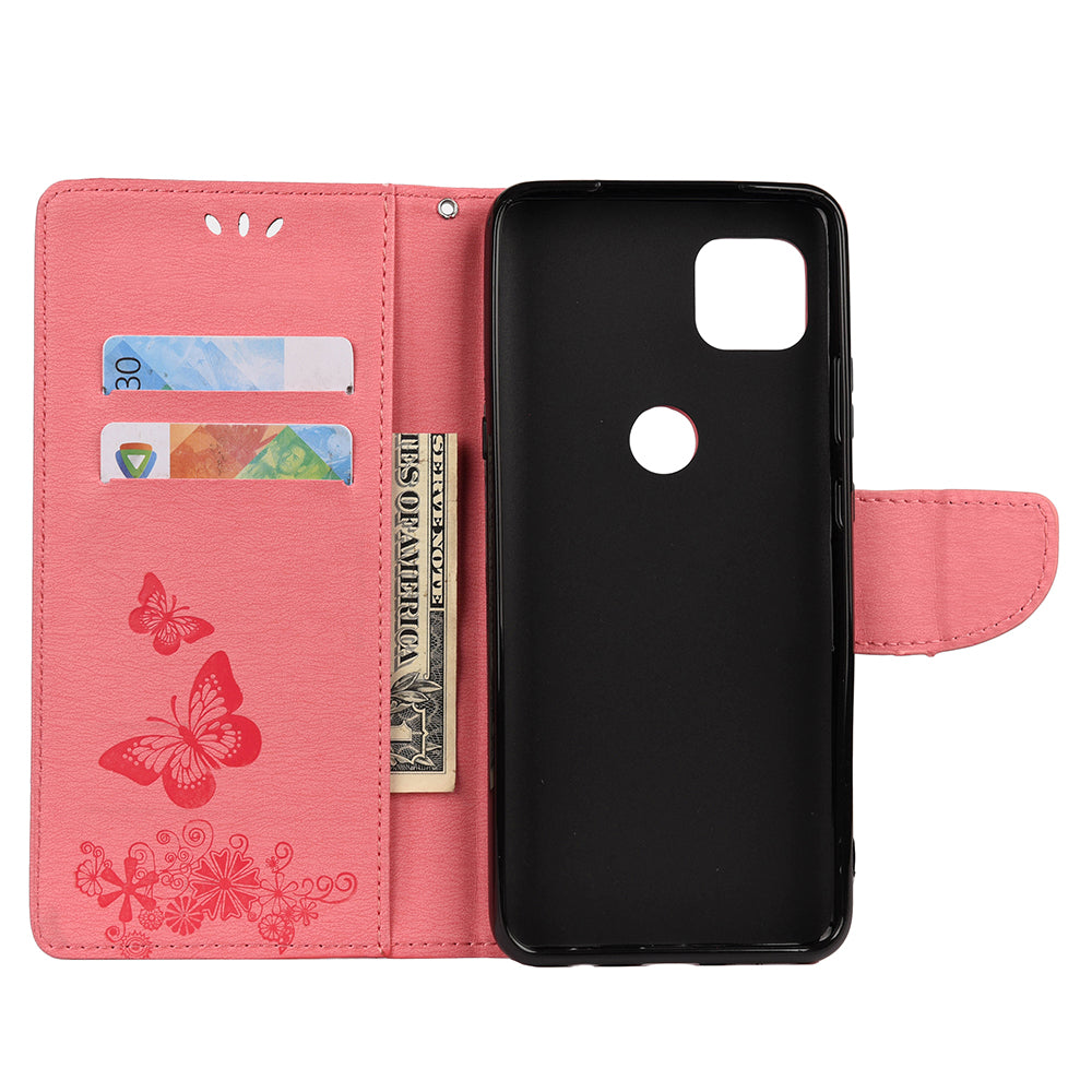 Imprint Butterfly Pattern Leather Wallet Phone Shell for Motorola Moto G9 Power