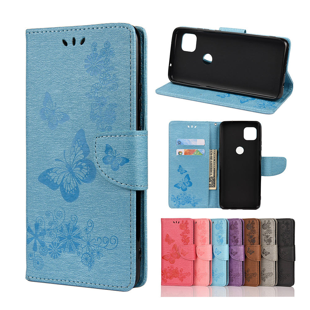 Imprint Butterfly Pattern Leather Wallet Phone Shell for Motorola Moto G9 Power