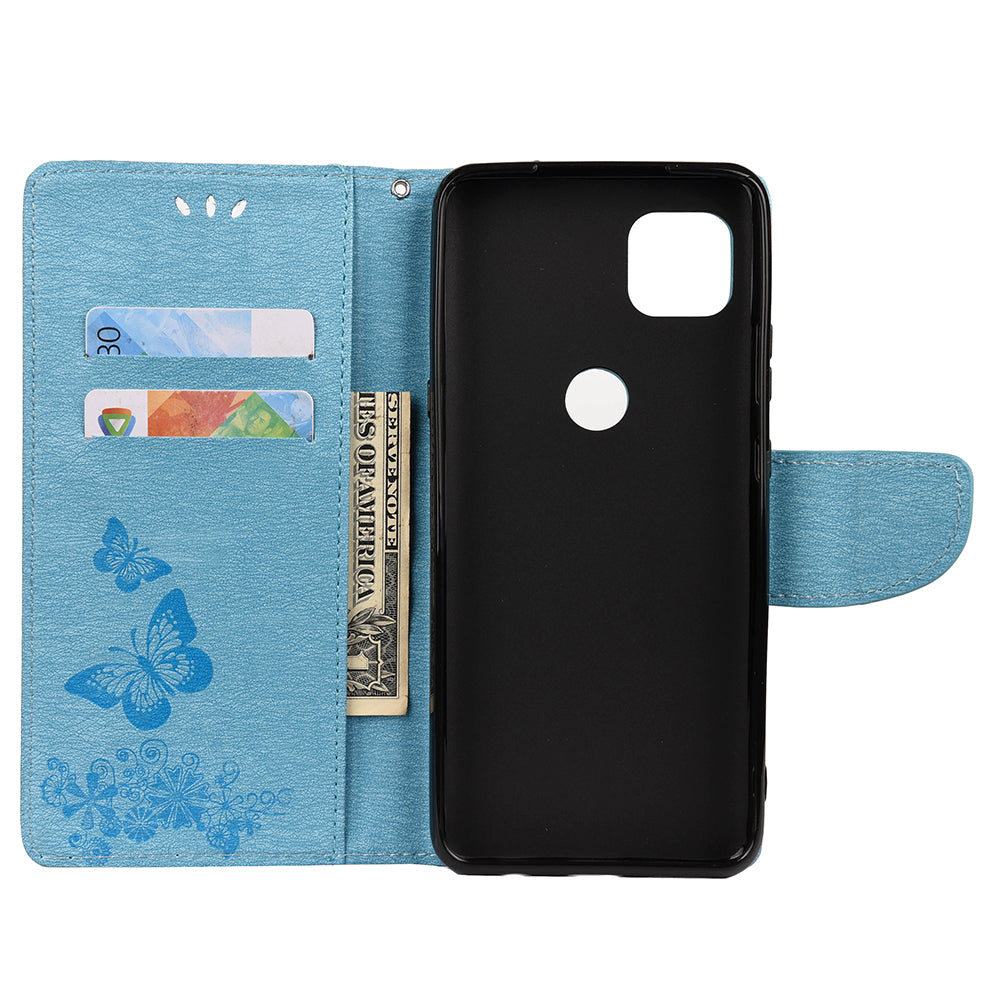 Imprint Butterfly Pattern Leather Wallet Phone Shell for Motorola Moto G9 Power