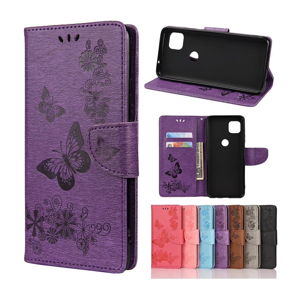 Imprint Butterfly Pattern Leather Wallet Phone Shell for Motorola Moto G9 Power