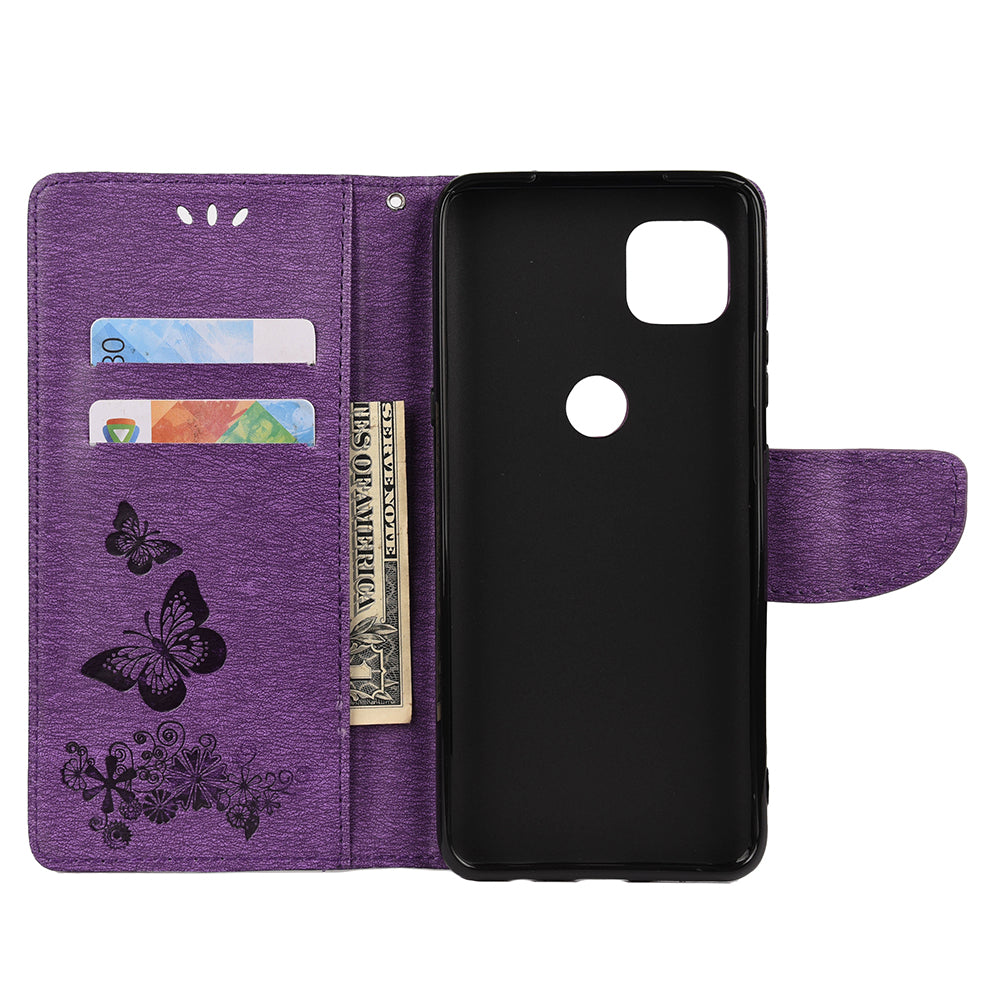 Imprint Butterfly Pattern Leather Wallet Phone Shell for Motorola Moto G9 Power