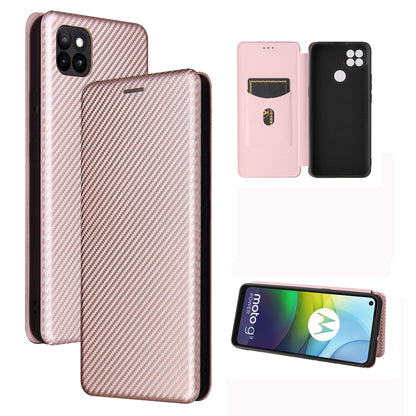 Auto-absorbed Carbon Fiber Leather Case with Card Holder for Motorola Moto G9 Power