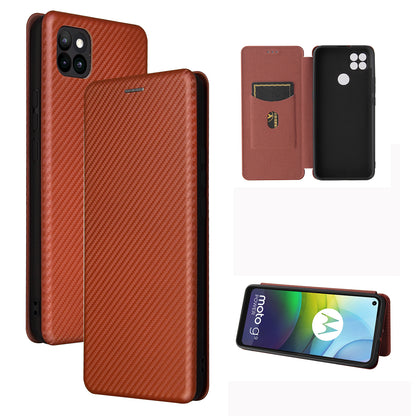 Auto-absorbed Carbon Fiber Leather Case with Card Holder for Motorola Moto G9 Power