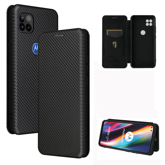 Auto-absorbed Carbon Fiber Leather Cover Case with Card Holder for Motorola Moto G 5G