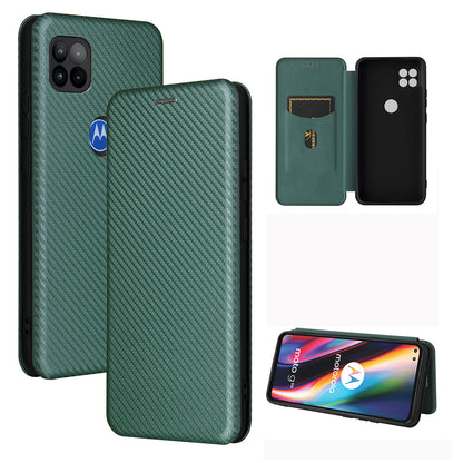 Auto-absorbed Carbon Fiber Leather Cover Case with Card Holder for Motorola Moto G 5G