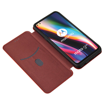 Auto-absorbed Carbon Fiber Leather Cover Case with Card Holder for Motorola Moto G 5G