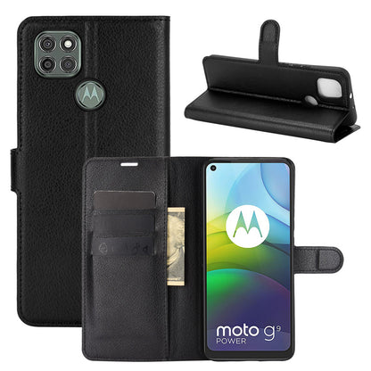 Litchi Texture Leather Wallet Phone Protective Shell Case for Motorola Moto G9 Power