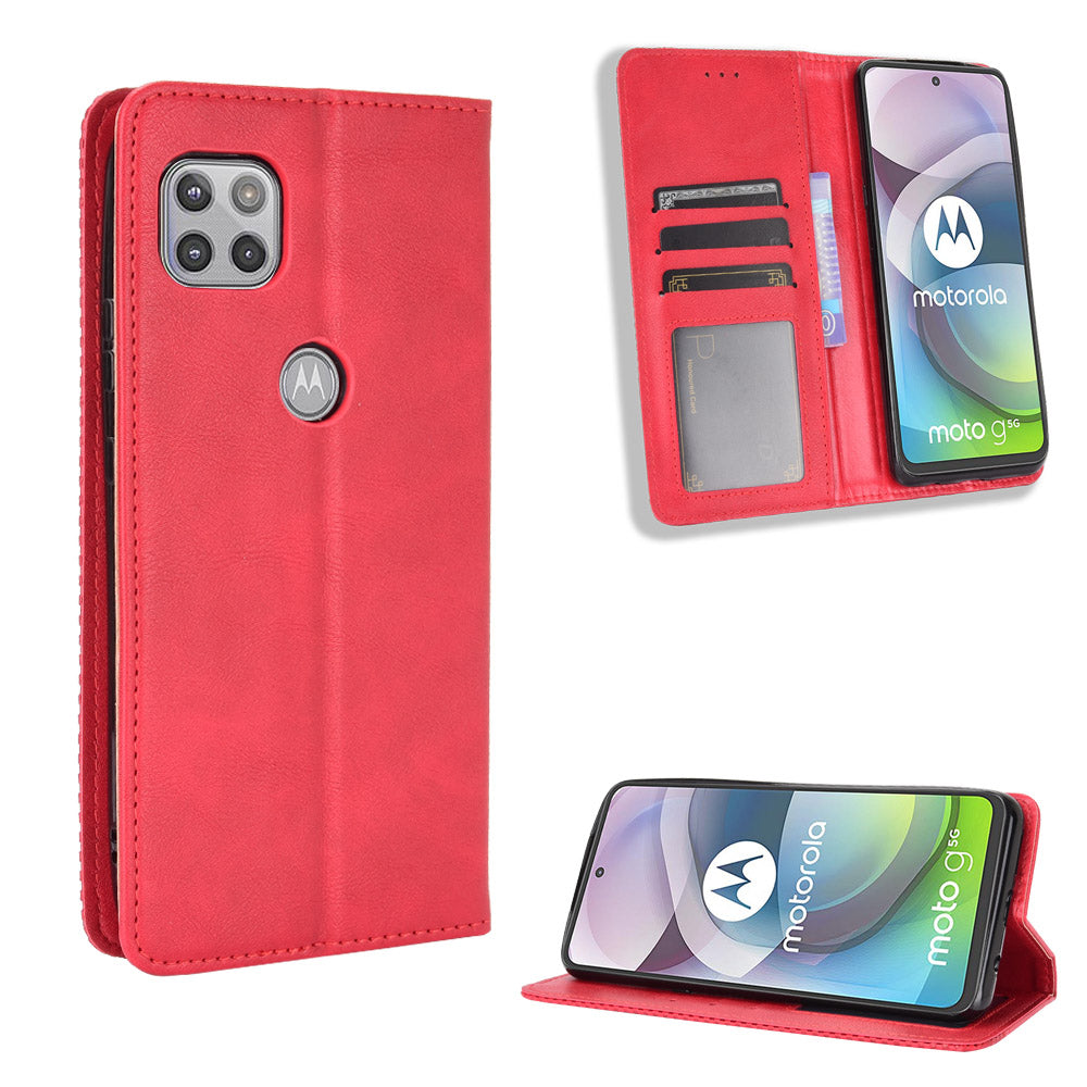 Magnetic Vintage Style Phone Case Wallet Stand Leather Cover for Motorola Moto G 5G