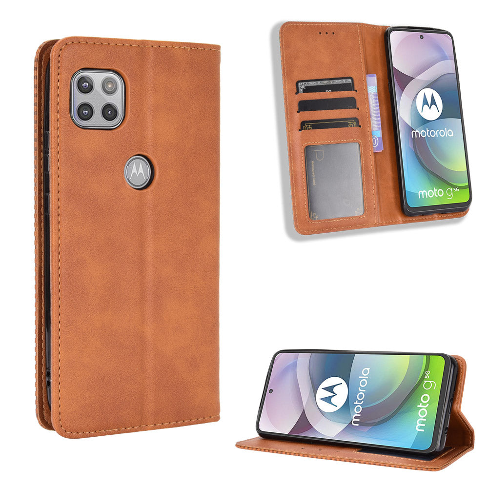 Magnetic Vintage Style Phone Case Wallet Stand Leather Cover for Motorola Moto G 5G