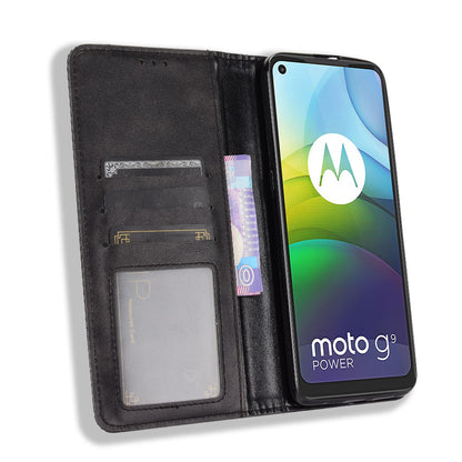 Magnetic Vintage Style Phone Case Wallet Stand Leather Cover for Motorola Moto G9 Power