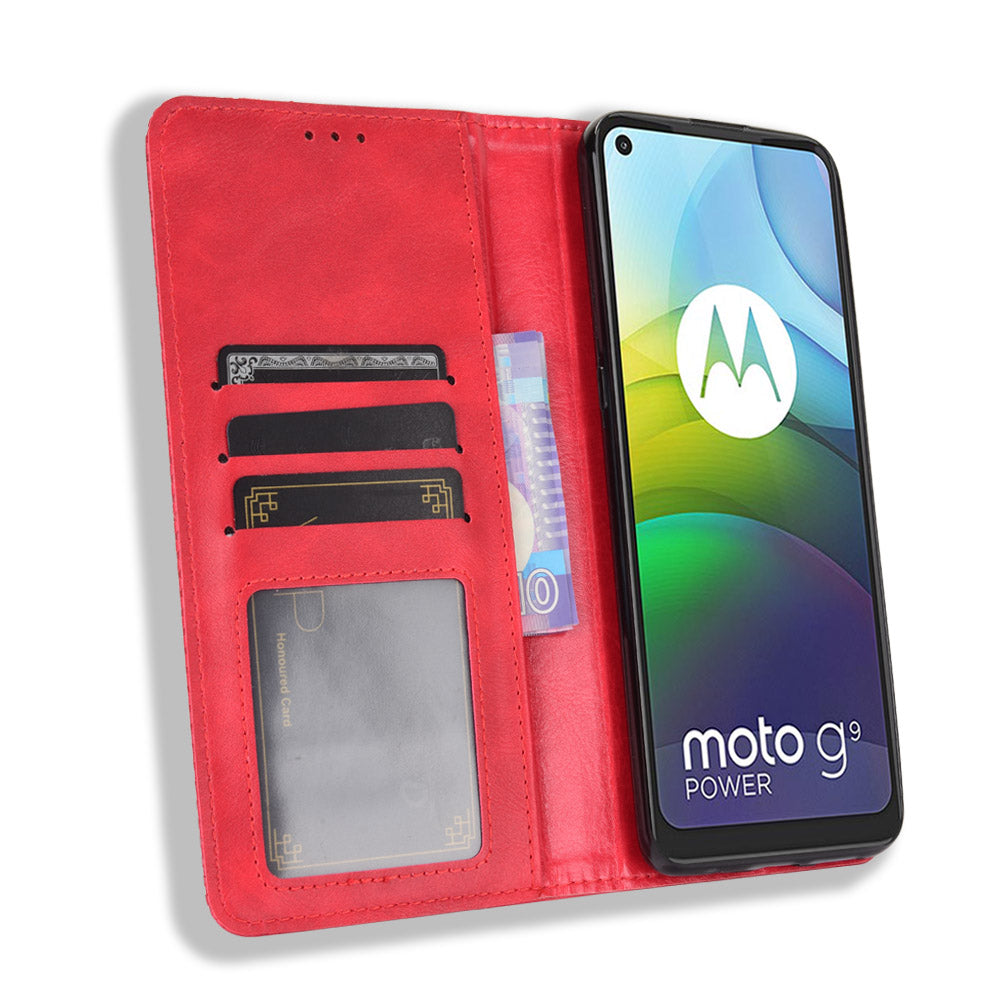 Magnetic Vintage Style Phone Case Wallet Stand Leather Cover for Motorola Moto G9 Power