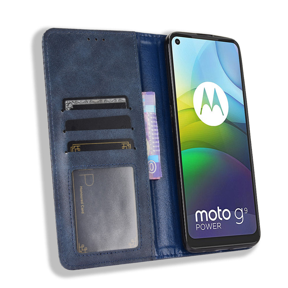 Magnetic Vintage Style Phone Case Wallet Stand Leather Cover for Motorola Moto G9 Power