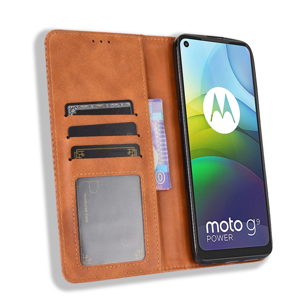 Magnetic Vintage Style Phone Case Wallet Stand Leather Cover for Motorola Moto G9 Power