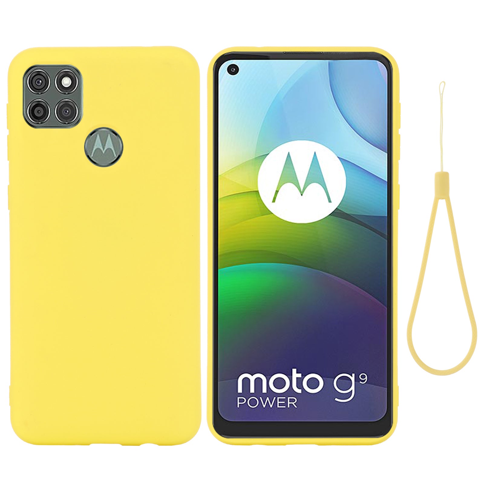 Liquid Silicone Phone Protective Case with Strap for Motorola Moto G9 Power