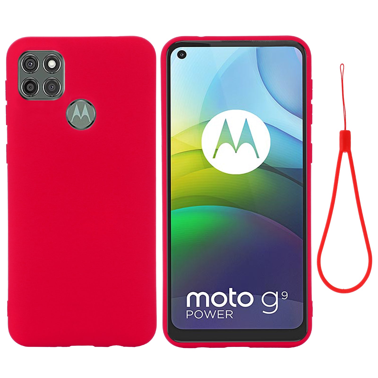 Liquid Silicone Phone Protective Case with Strap for Motorola Moto G9 Power